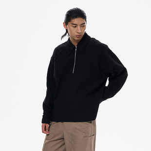 宽松慵懒风正肩长袖 复古新款 上衣 半拉链polo领卫衣秋季 WAVYBOY