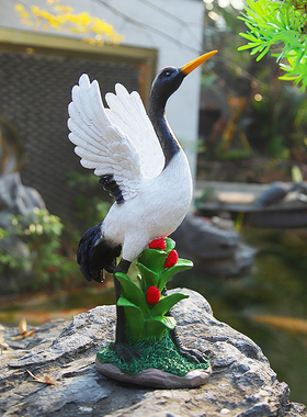户外庭院假山鱼池装饰仙鹤摆件丹顶鹤白鹭水池喷泉造景雕塑景观