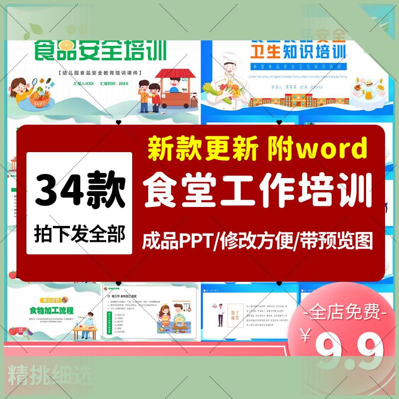 电子版学校食堂工作人员培训PPT模板幼儿园中小学生餐饮食品安全