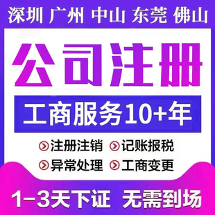 公司注册营业执照代办个体户深圳东莞佛山广州电商认证记帐报税