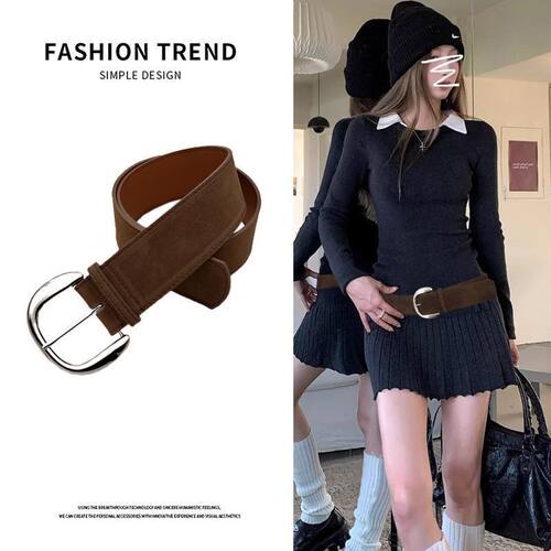 复古小众设计麂皮宽边辣妹腰带