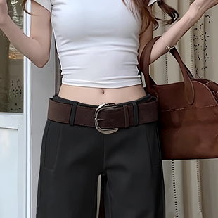 小众复古个性仿麂皮绒面宽边腰带网红同款时尚百搭皮带裤带装饰带