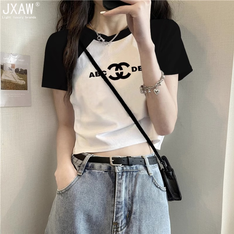 纯棉短袖t恤女2025夏季新款高端正肩设计感甜辣高腰港味短款上衣