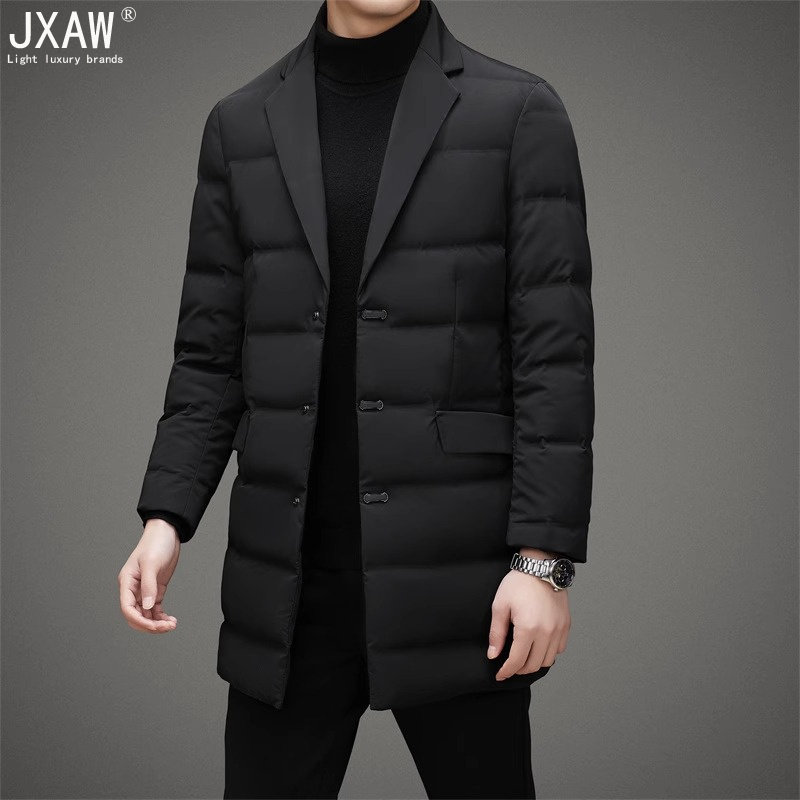 轻薄羽绒服男冬季中长款休闲新款高端西装领修身中年爸爸轻奢外套