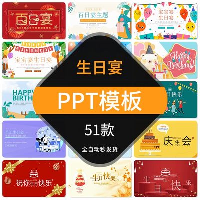 生日宴会PPT模板百日宴寿宴老人儿童宝宝满月公司员工聚幻灯片