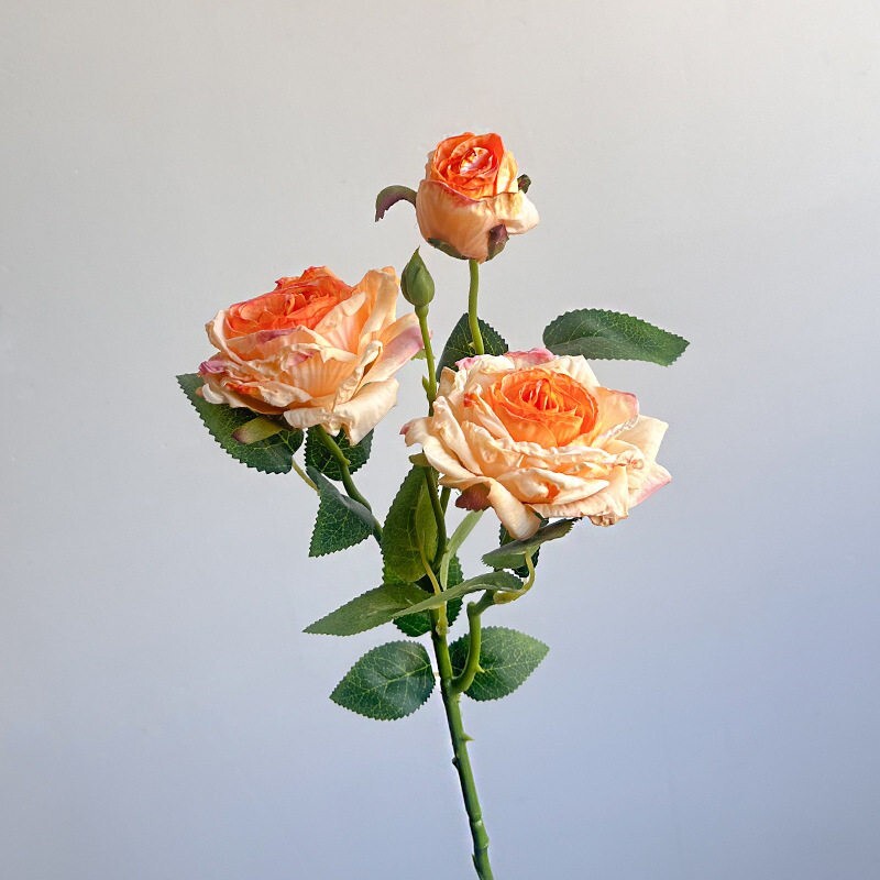 焦边玫瑰仿真花法式婚庆逼真假花粉色花摆电视婚庆装饰橘黄色工艺