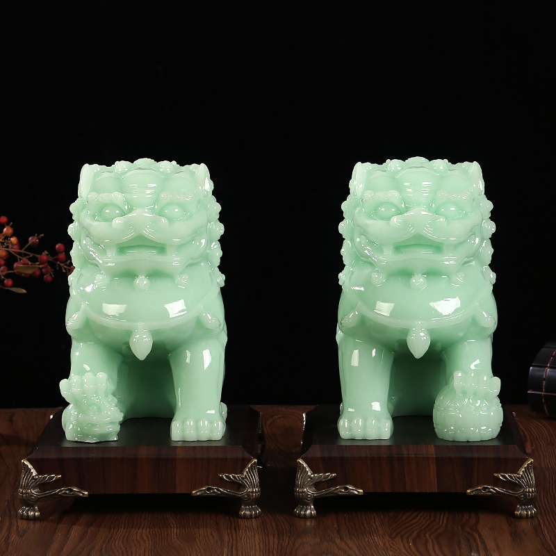 玉石狮子摆件门口看门镇宅装饰品