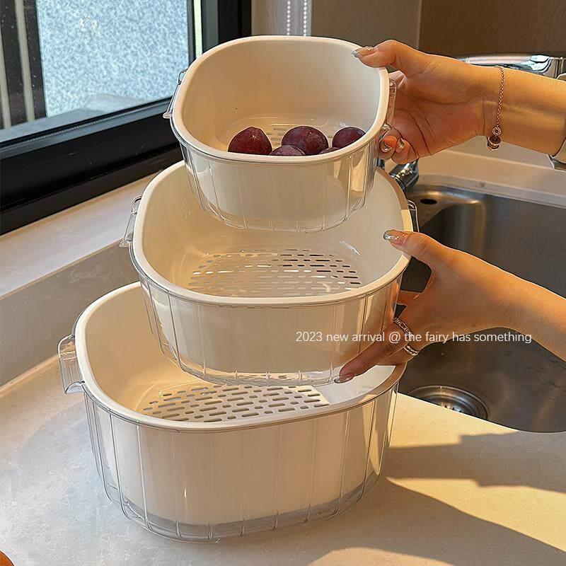 日本双层洗菜盆沥水篮厨房家用客厅茶几塑料水果果盘篮子盆淘菜盆