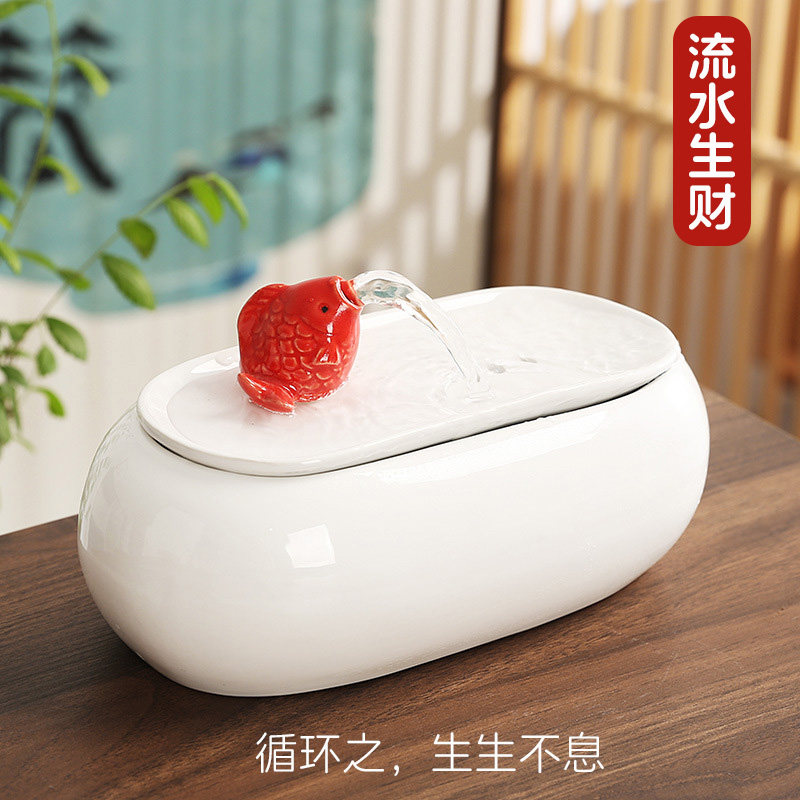 桌面流水摆件聚宝盆风水玄学好运桌面招财锦鲤流水生财循环水缸