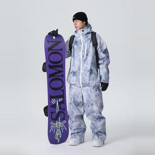 雪怡派新款单双板滑雪服女款宽松牛仔户外男士全压胶滑雪衣裤套装