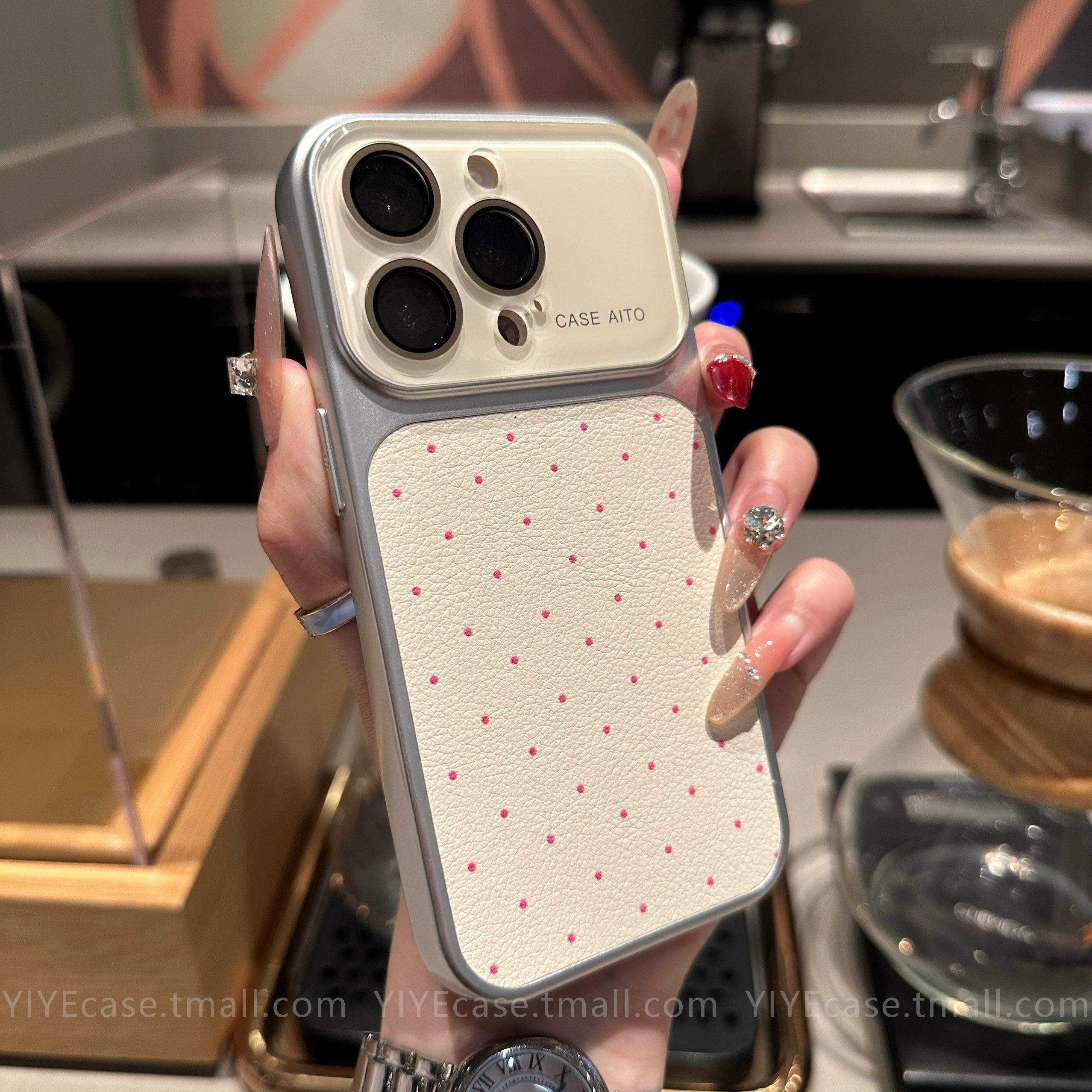 ins高颜值波点复古荔枝皮纹适用于iPhone17promax新款苹果16手机壳女15高级14男13情侣pro全包17镜头膜pm防摔