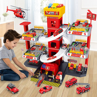 消防3 轨道车停车场玩具车合金小汽车套装 4岁儿童6益智男孩工程车