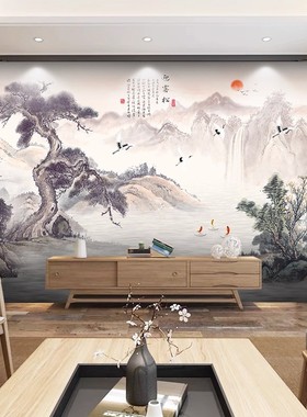 18D新中式碳晶板电视背景墙板山水客厅卧室沙发书房竹木纤维墙板