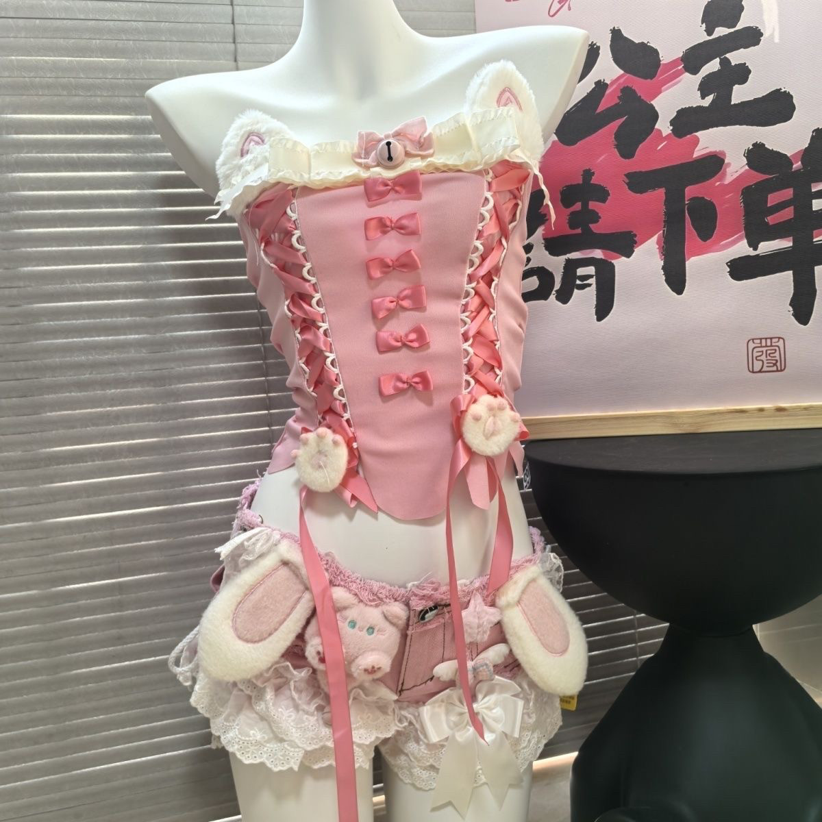 尤物原创手作猫咪抹胸显腰背心超短裤可爱兔女郎制服辣妹性格套装