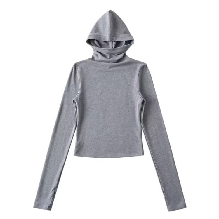 美式修身显瘦短款高领长袖连帽加绒T恤女冬季纯色辣妹内搭打底衫