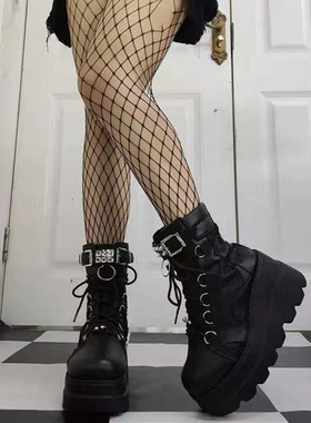 暗黑铆钉中筒靴女厚底马丁靴women martin boots platform boots
