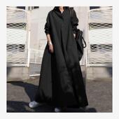 裙2022春夏POLO领长袖 日系宽松大码 胖mm衬衫 拖地裙大摆长裙连衣裙