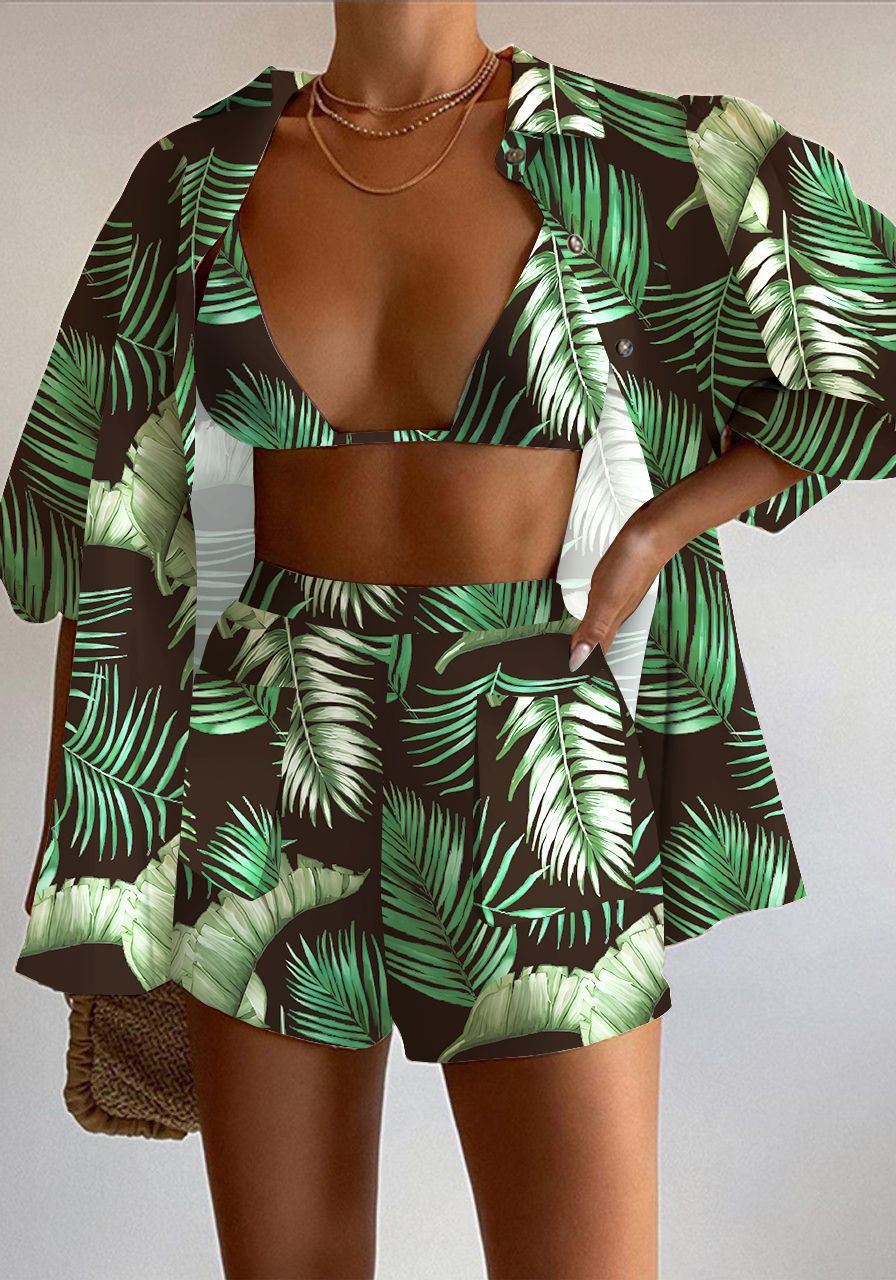 度假时尚休闲印花三件套装女Casual printed three piece suit