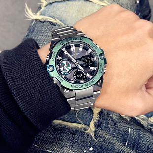 卡西欧手表男士 B400CD GSHOCK钢铁之心太阳能蓝牙绿水鬼防水表GST