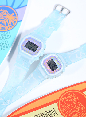 卡西欧情侣手表G-SHOCK冲浪限定礼盒透明小方块防水电子表SLV-21B
