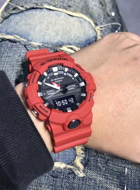 卡西欧手表男女G-SHOCK潮流红色中性防水运动学生电子表GA-800-4A