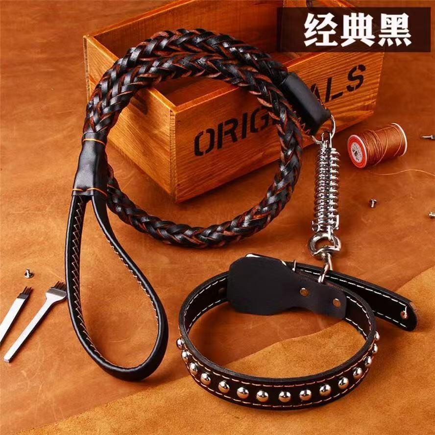 中型大型犬专用牛皮防爆冲牵引绳