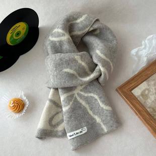 灰色围巾女冬季2025新款韩系氛围感女生蝴蝶结女士羊毛混纺配大衣
