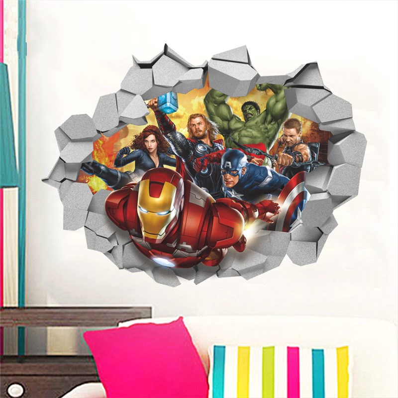 Super Heros 3d Broken Hole Wall Stickers For Boys Room Home