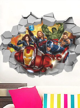 Super Heros 3d Broken Hole Wall Stickers For Boys Room Home