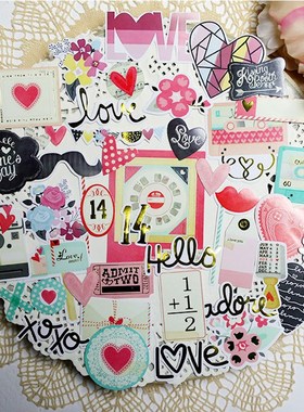 52pcs Valentine Love Cardstock Die Cut Stickers for Scrapbo