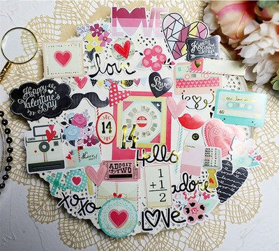 52pcs Valentine Love Cardstock Die Cut Stickers for Scrapbo