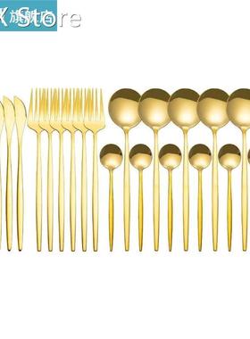 24Pcs Gold Cutlery Set Mirror Stainless Steel Flatware Dinne