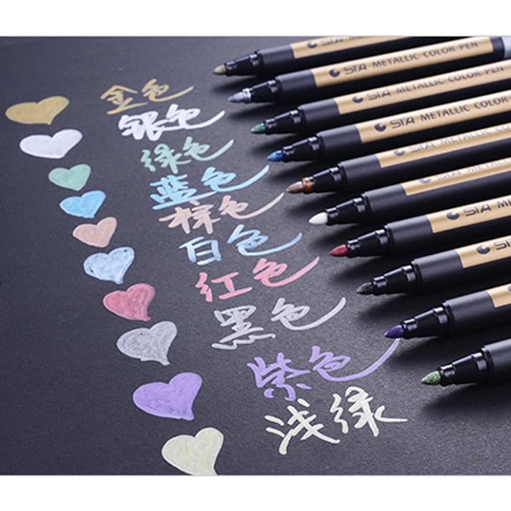 10pcs Metallic Markers Paints Pens Art Permanent Writing Mar