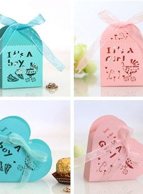50pcs Its A Boy Girl Hollow Heart Candy Dragee Gift Box Pack