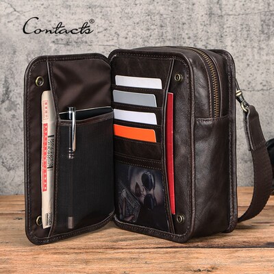 CONTACT'S Genuine Leather Shoulder Bag Men Crossbody Bags L
