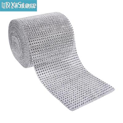 New 10 Yards Silvery Plastic Diamond Rhinestone Mesh Ribbon