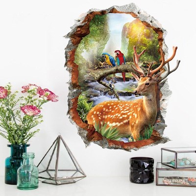 Creative 3D Broken Hole Landscape Deer Wall Sticker Bedroom