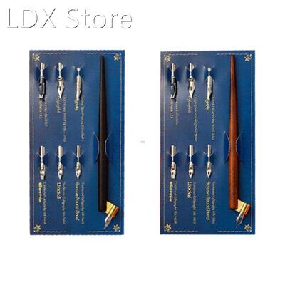 Wood Manga Calligraphy Dip Pen Holder with 6 Nibs Set for Le