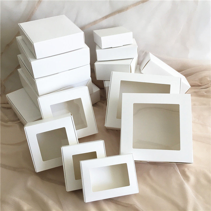 30pcs diy white box with window paper gift box cake packagin