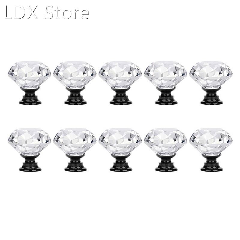 10 Pcs 30MM Crystal Clear Glass Cabinet Dresser Knobs Diamon