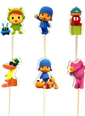 24pcs Cartoon Pocoyo Theme Boys Favors cake Topper Happy Bab