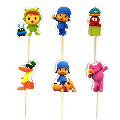 24pcs Cartoon Pocoyo Theme Boys Favors cake Topper Happy Bab