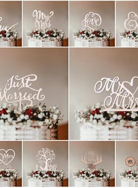 1Pcs Wooden Love Just Married MrMrs Cake Topper DIY