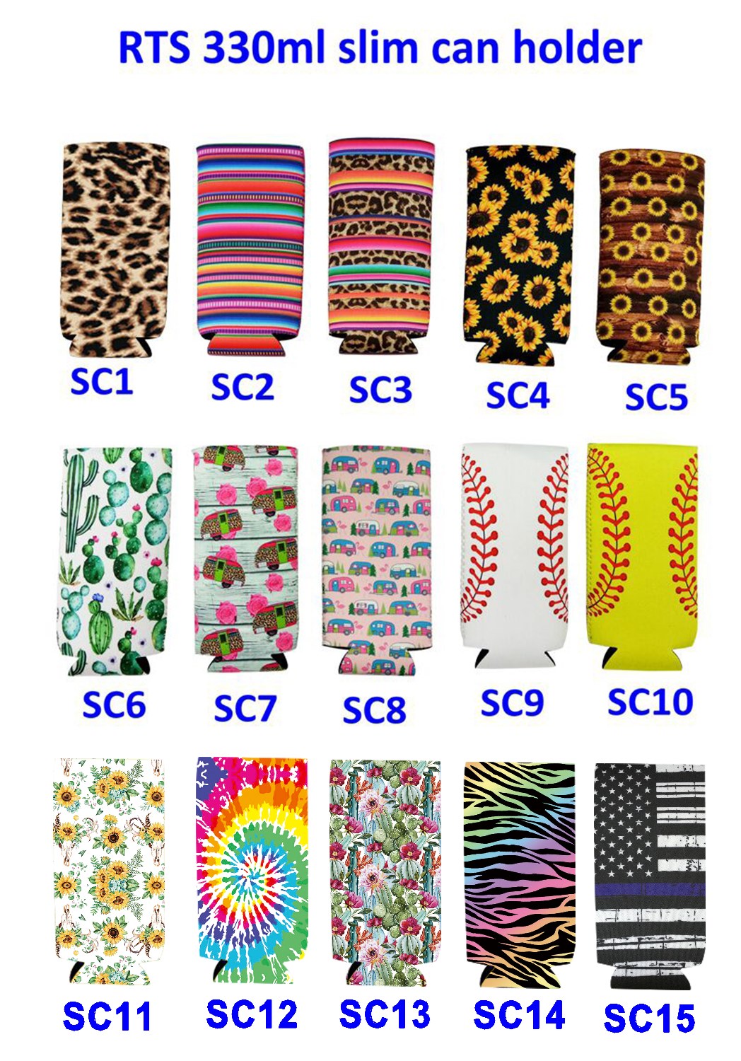 6PC Neoprene Slim Beer Can Cooler Tall Stubby Holder Foldabl