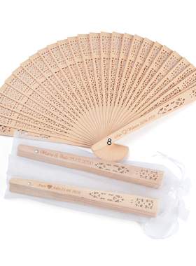 50Pcs Personalized Engraved Wood Folding Hand Fan Wedding Pe