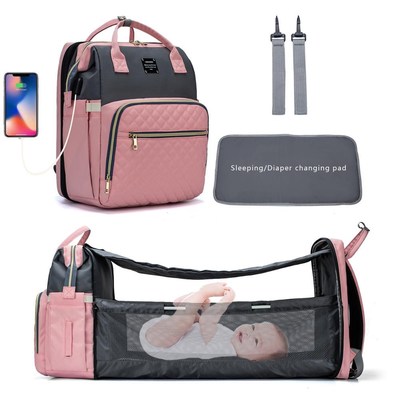 New Design 3 in 1 LeQueen USB Diaper Bag Baby Crib Foldable