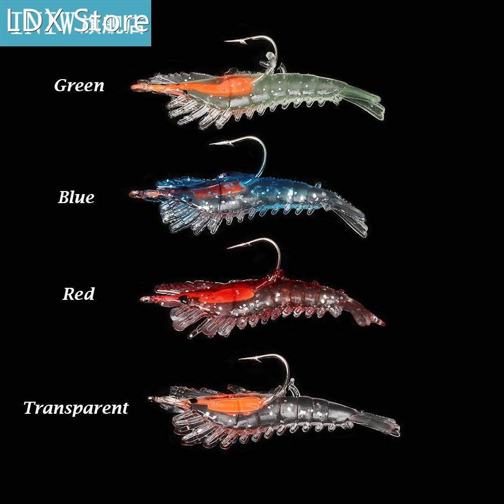 4 pcs luminous prawn lure shrimp fake bait soft single hook