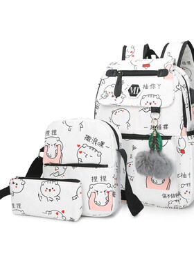 2021 USB Charging Canvas Backpack 3 Pcs/set Women School Ba