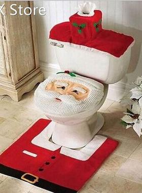 3PCS Fancy Santa Toilet Seat Cover and Rug Bathroom Set Chri