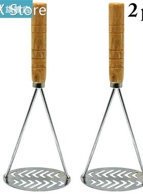 2Pcs/Set Stainless Steel Potato Masher With Wooden H